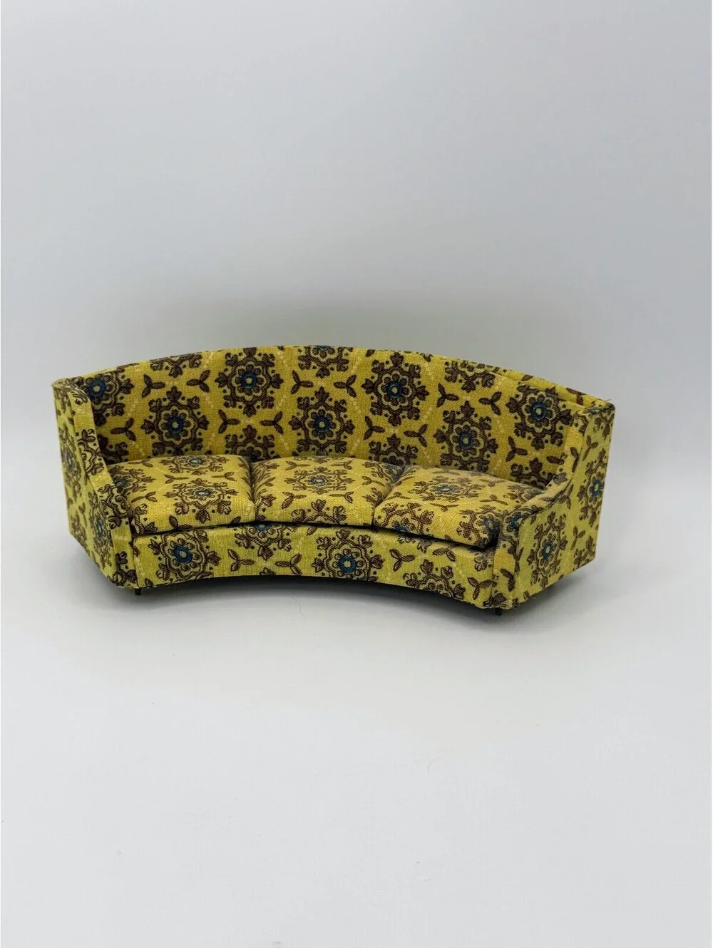 1:12 Vintage Ideal Petite Princess Dollhouse Curved Sofa Yellow Floral 1960s
